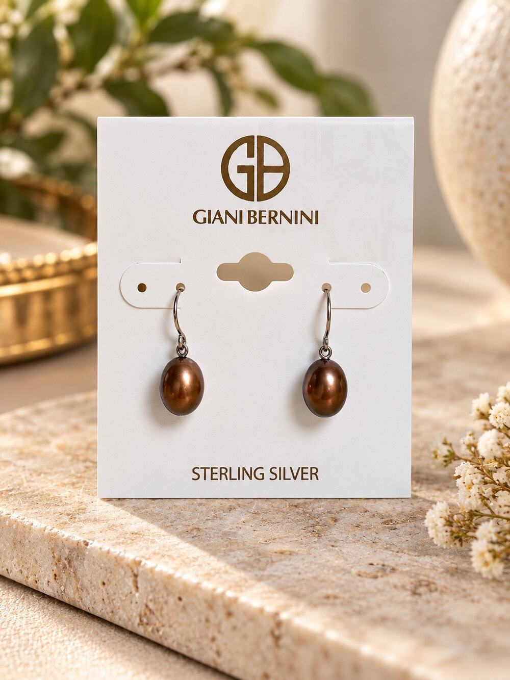 Giani Bernini Brown Sterling Silver Pearl Drop Earrings